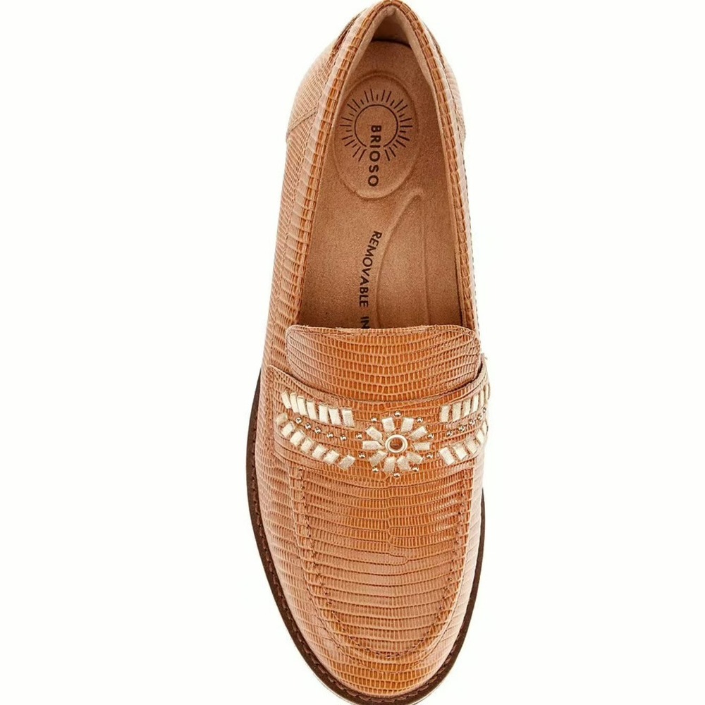 Brioso Frisco Lizard Embossed Leather Loafers Brown‎ Slip On Size 10